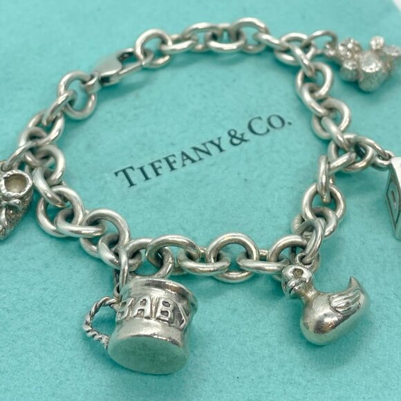 RARE Tiffany & Co Baby Theme Dangle Charm Bracelet Sterling Silver 7.5" - Picture 11 of 13